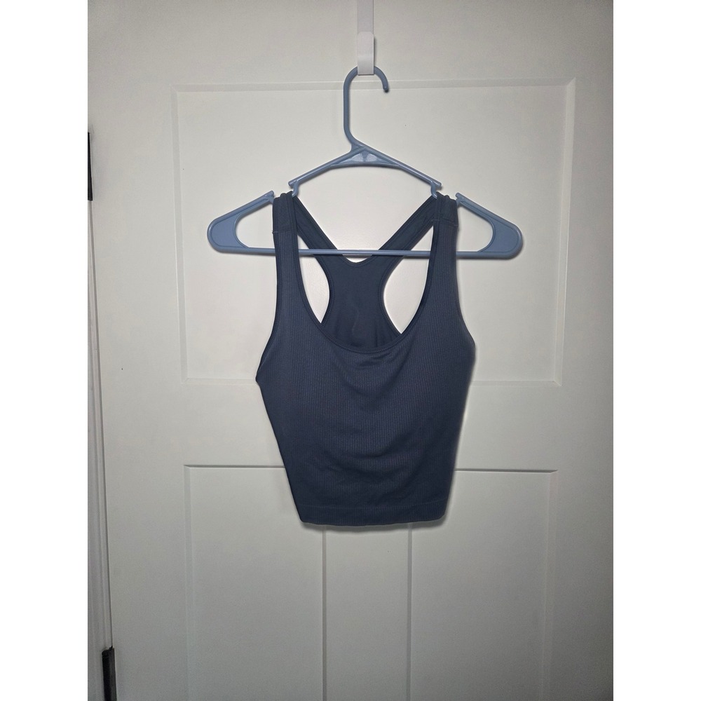 Calia Ribbed Seamless Racerback Crop Tank Top Blue Medium WAX37408